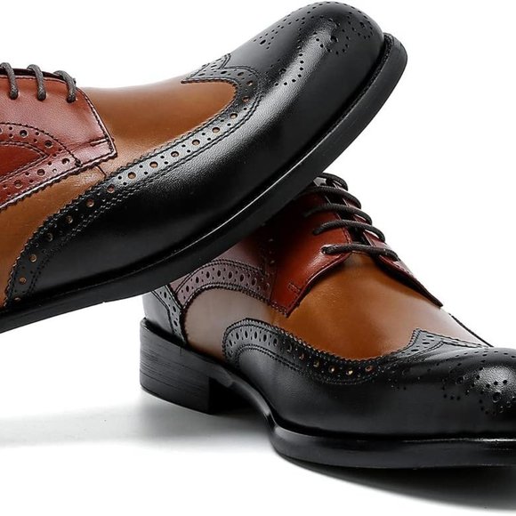 DLT Men\'s Hand Crafted (2) Tone Genuine Leather Wing Tip Goodyear Welted Oxfords main image 4